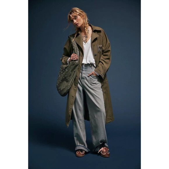 Free People We The Free Perry Military Duster Coat Jacket Top Cotton M 278686 - Picture 3 of 10